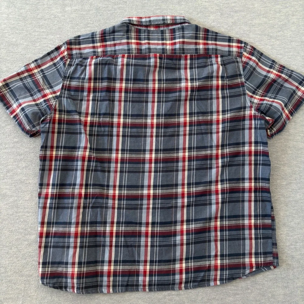 The North Face Mens XL Short Sleeve Plaid Button Down Shirt Blue Red White